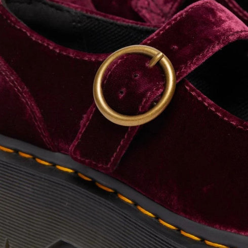 Dr Martens Addina Vegan Cherry Red Velvet Mary Jane Quad Platform